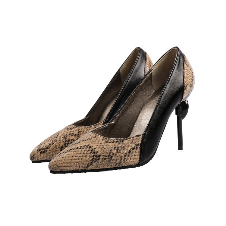 Snakeskin leather panel women high heels