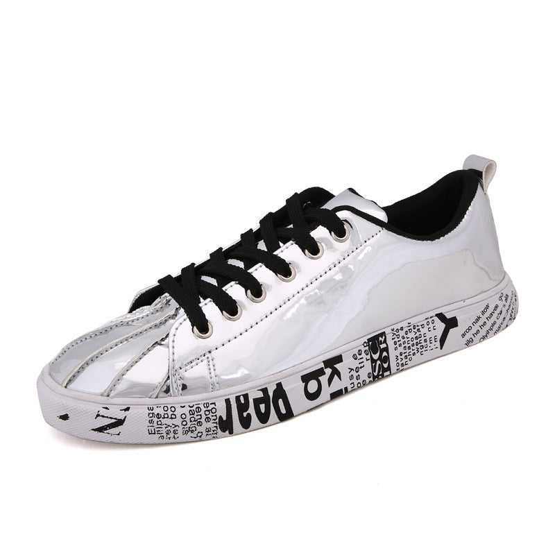 Men's casual glossy sneaker shiny patented PU leather designer shoes