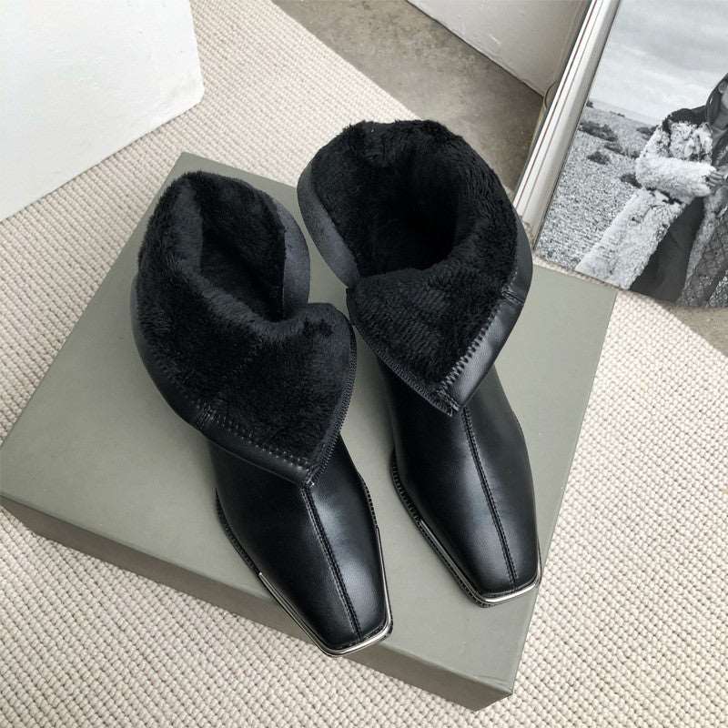 Net Red Wild Plus Velvet Thin Boots Thick Heel Short Boots