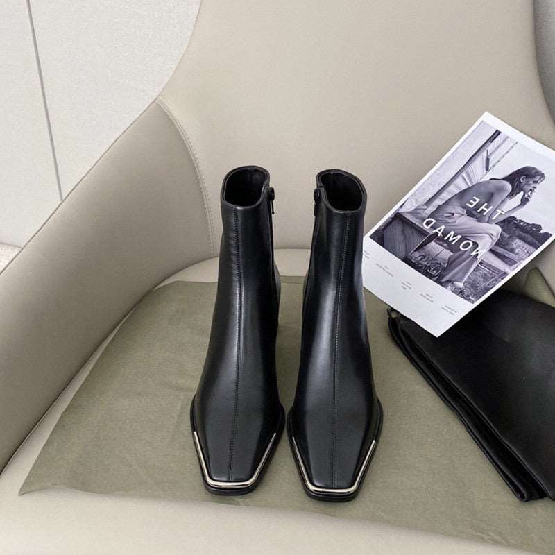 Net Red Wild Plus Velvet Thin Boots Thick Heel Short Boots