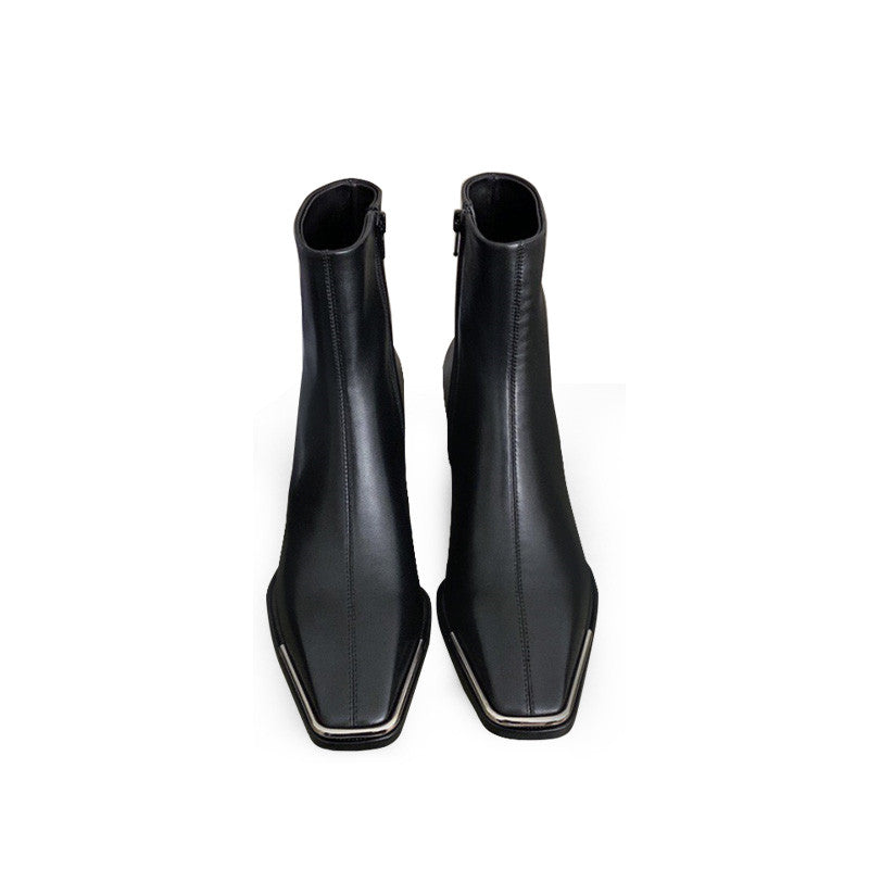 Net Red Wild Plus Velvet Thin Boots Thick Heel Short Boots