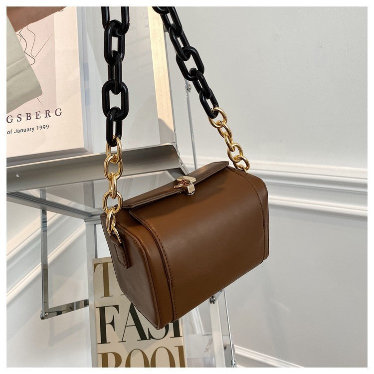 Luxury Chain Handbag Solid color Square Tote bag High quality PU Leather Designer Vintage Shoulder Bag
