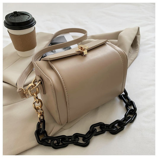 Luxury Chain Handbag Solid color Square Tote bag High quality PU Leather Designer Vintage Shoulder Bag