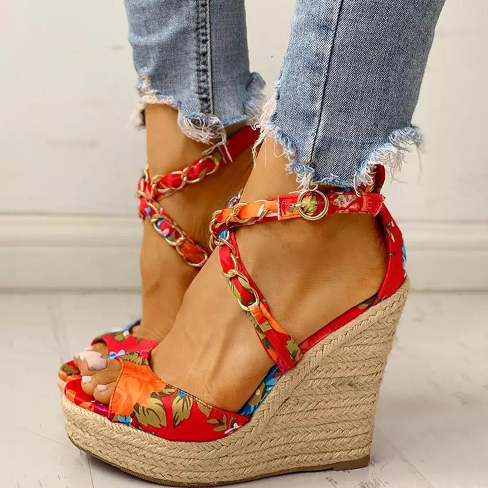 Women's Wedge Heel floral open toe summer shoes