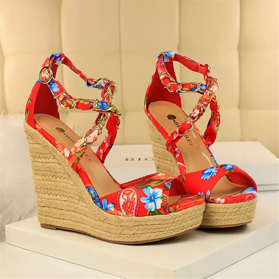 Women's Wedge Heel floral open toe summer shoes