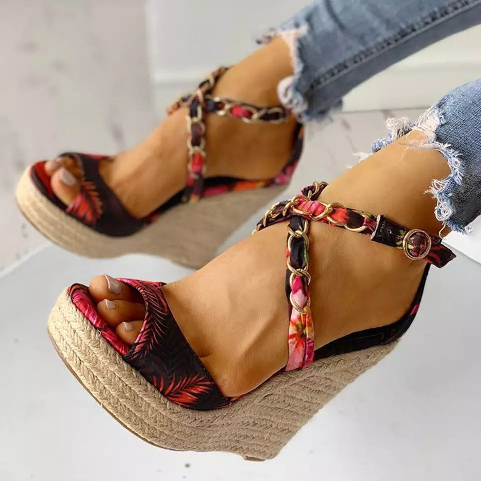 Women's Wedge Heel floral open toe summer shoes