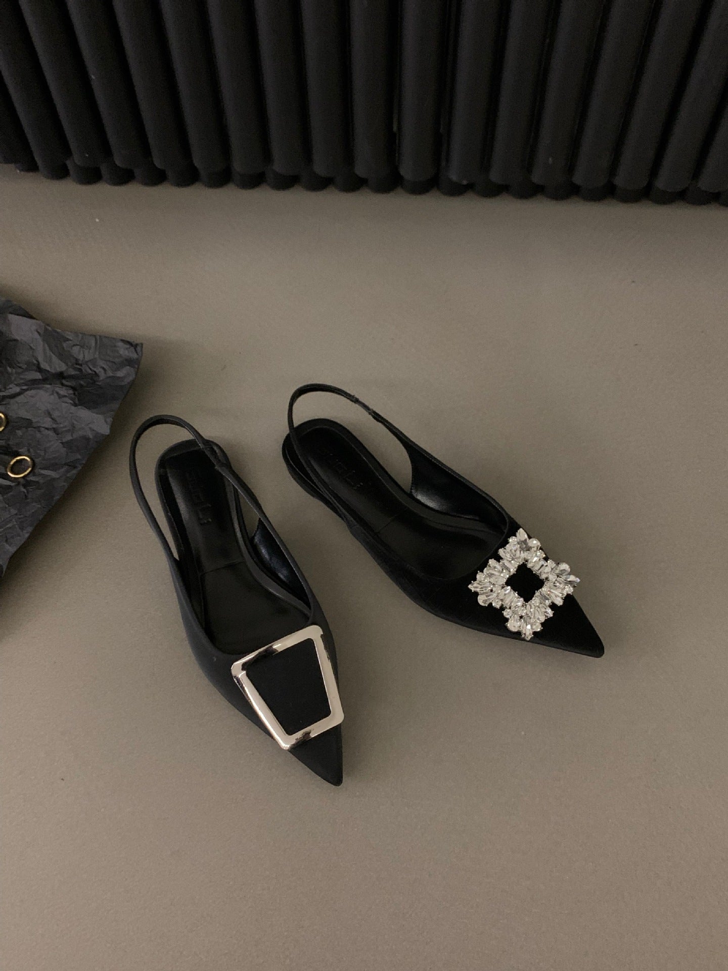 Black Rhinestone French Flats