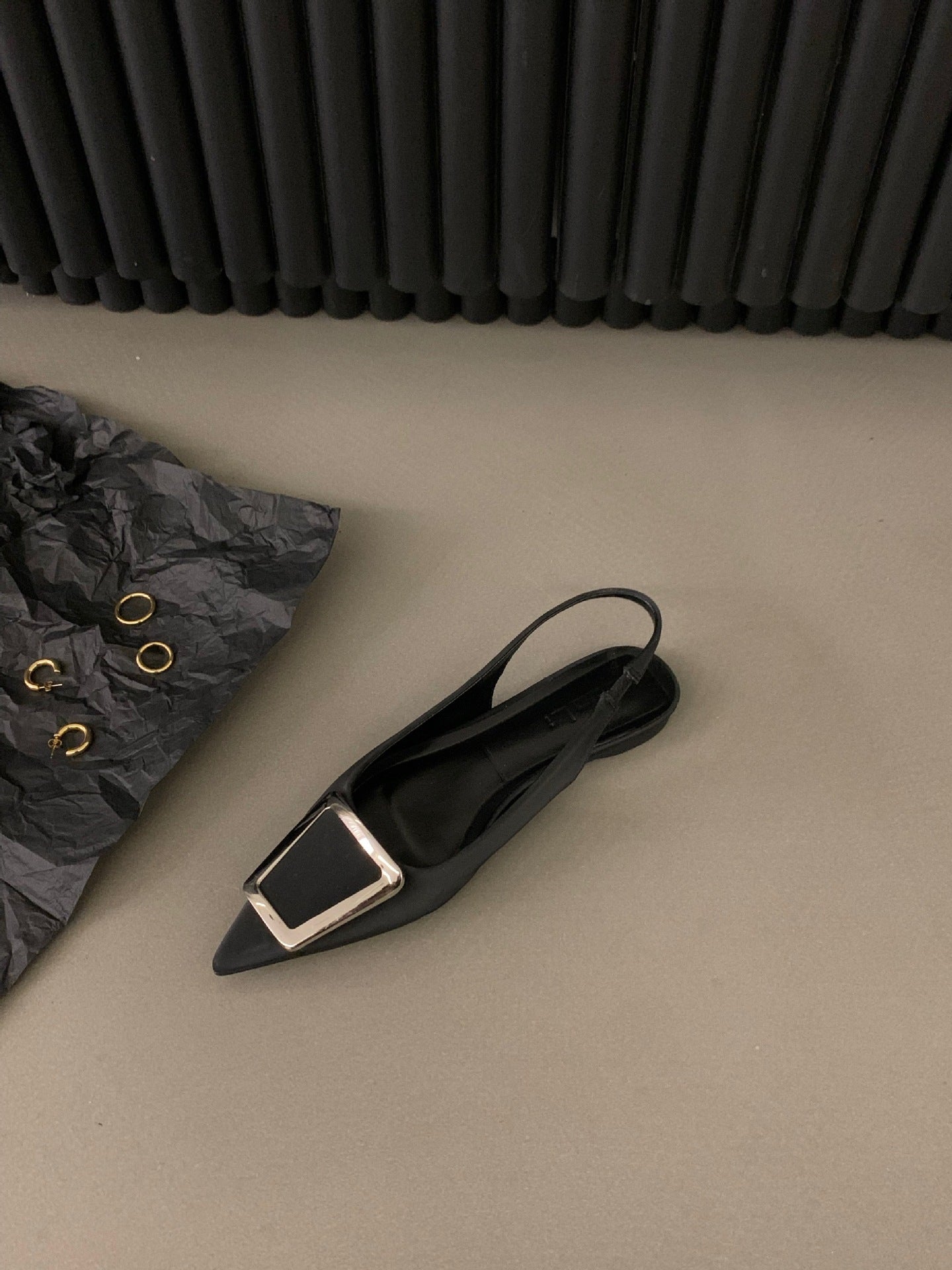 Black Rhinestone French Flats