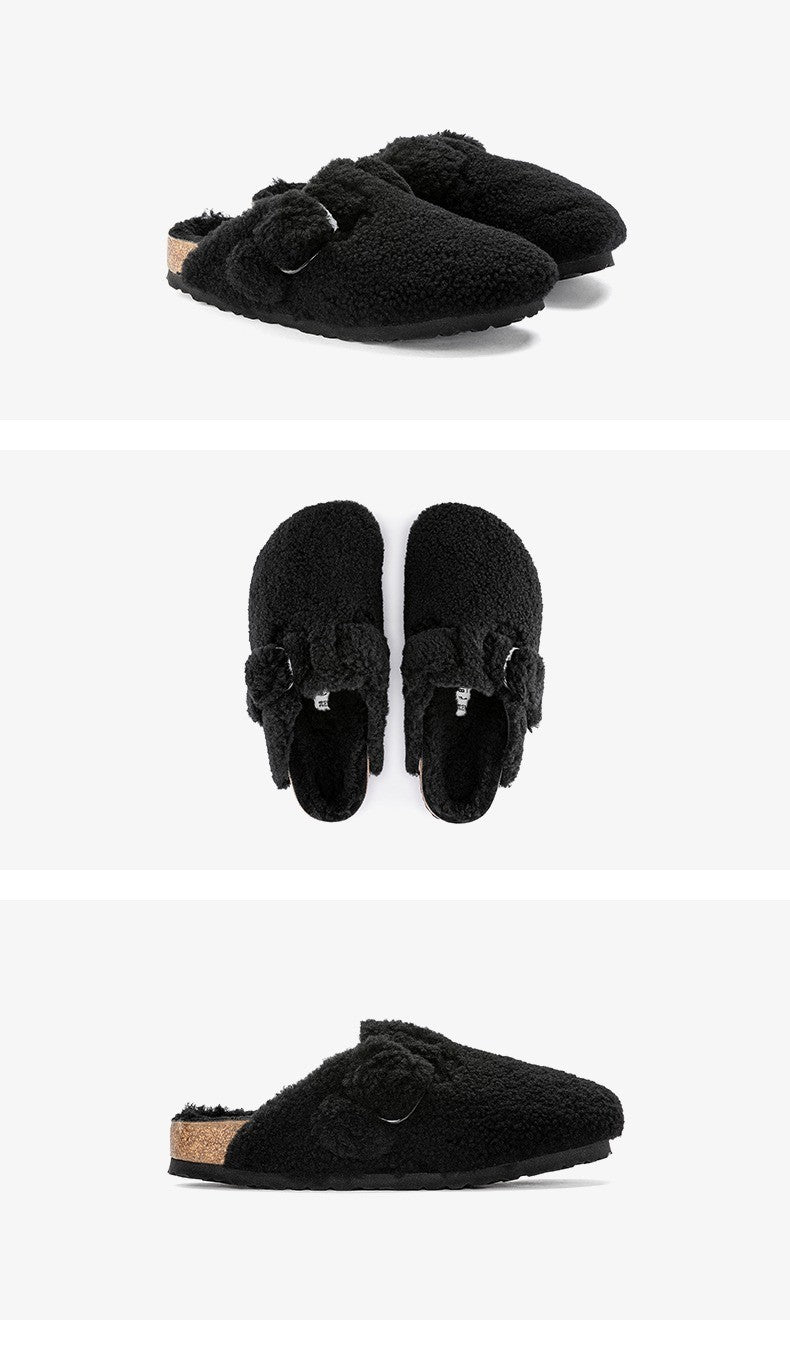 Women's Fleece-lined Cork Clog Fluffy Slippers