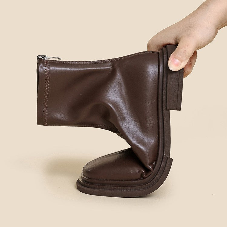 British Style Retro Square Front & Heel Boots for Women