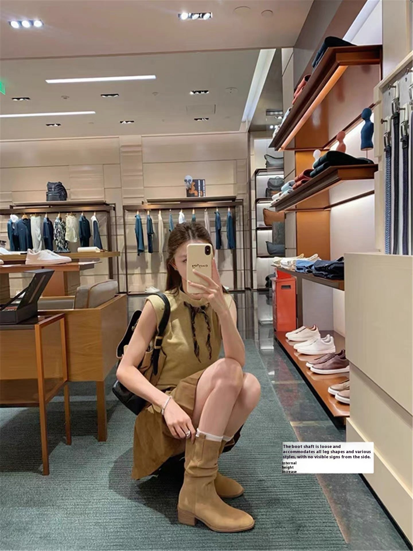 Leather Small Hight Increasing Boots for Women