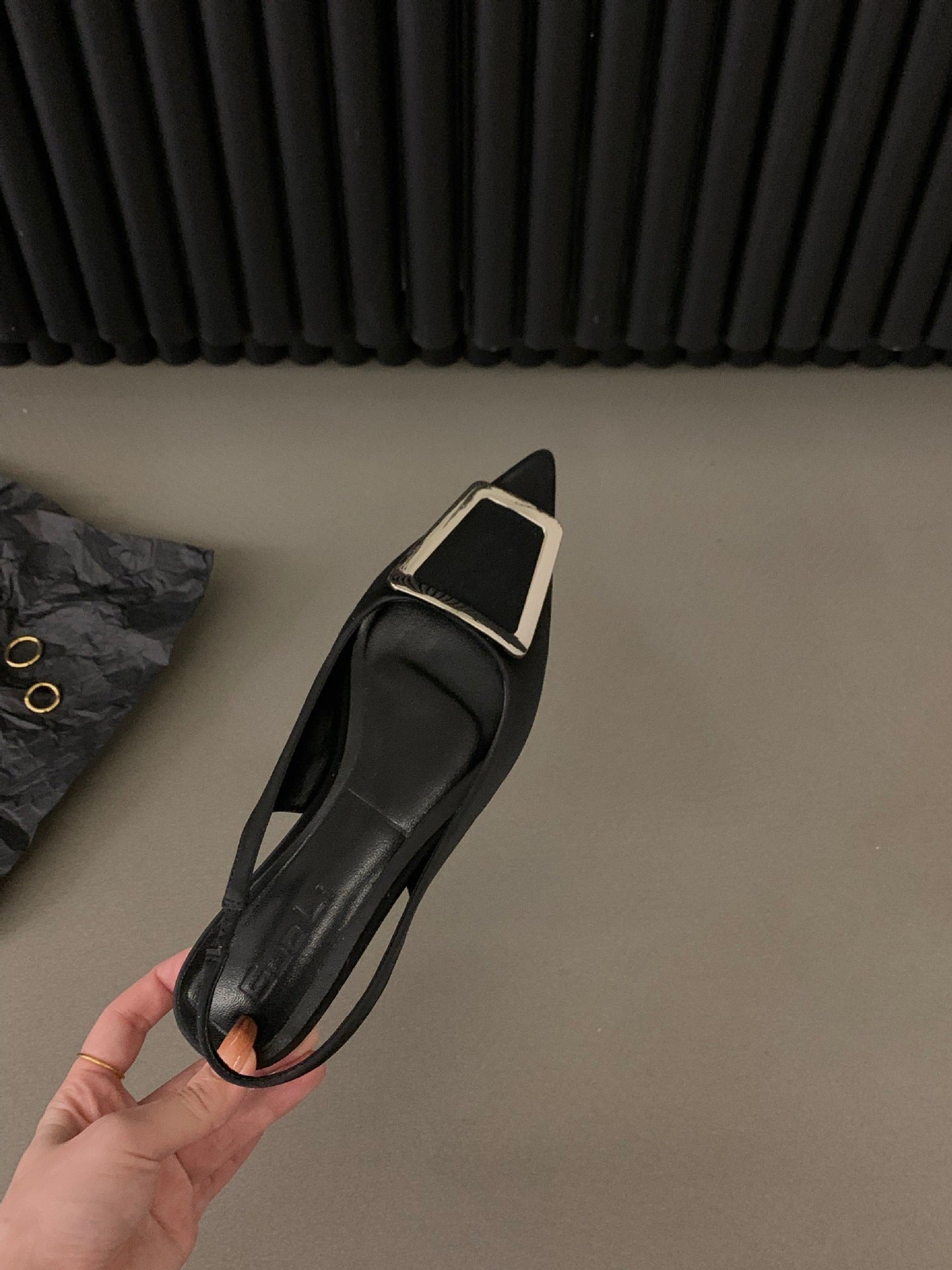 Black Rhinestone French Flats