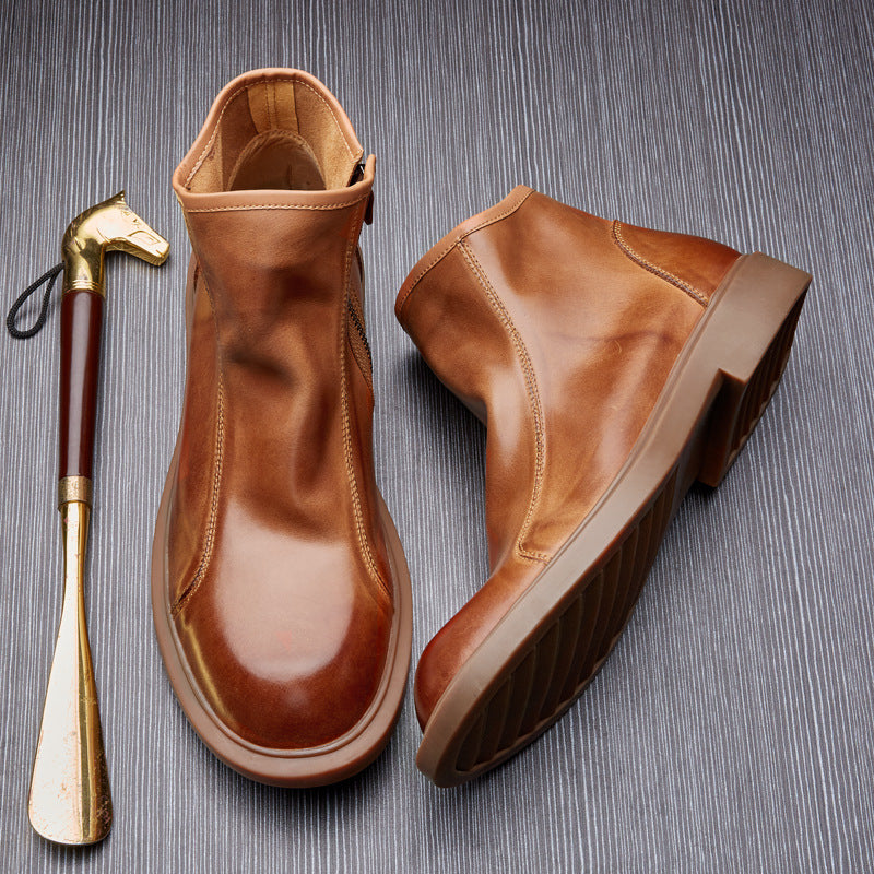 Men Round Head Martin Short Leather Boots