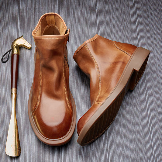 Men Round Head Martin Short Leather Boots