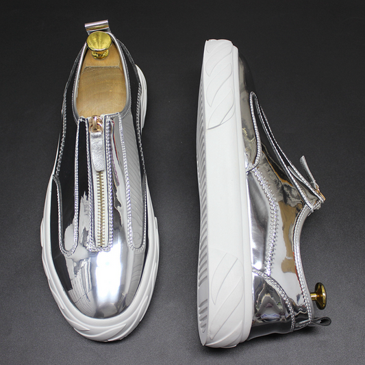 Bright leather paint low-top shoes