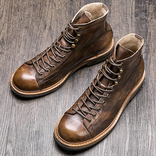 Men's Summer High Top Leather Vintage Leather Martin Boots