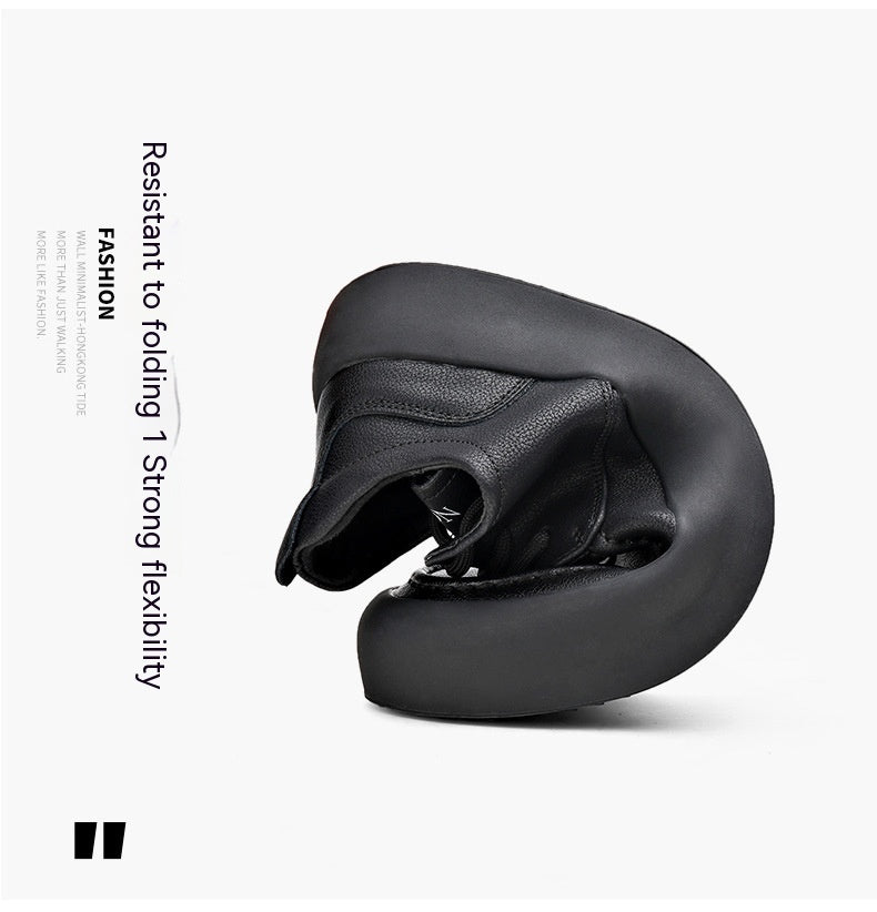 Men's Leather Flat Bottom Casual Sneakers Flexible & Light Low-top