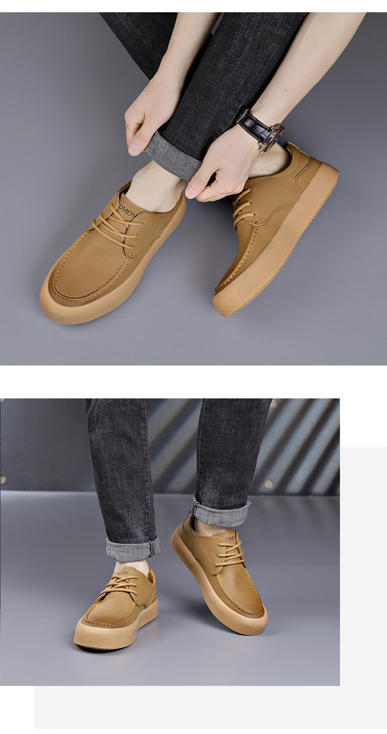 Men's Leather Flat Bottom Casual Sneakers Flexible & Light Low-top