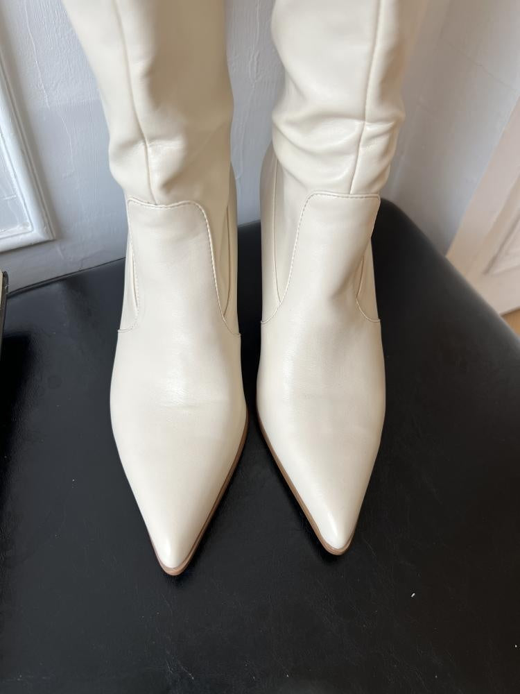 Wide Calf Pointed Toe Skinny Stilettos Pile Style Boots for Women