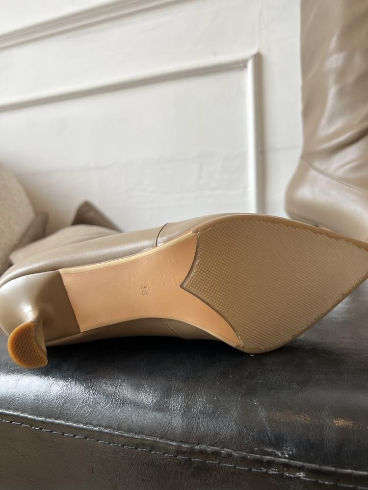 Wide Calf Pointed Toe Skinny Stilettos Pile Style Boots for Women