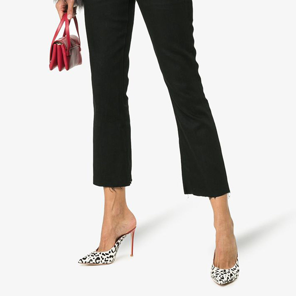 White Leopard Print Horsehair Women High Heels