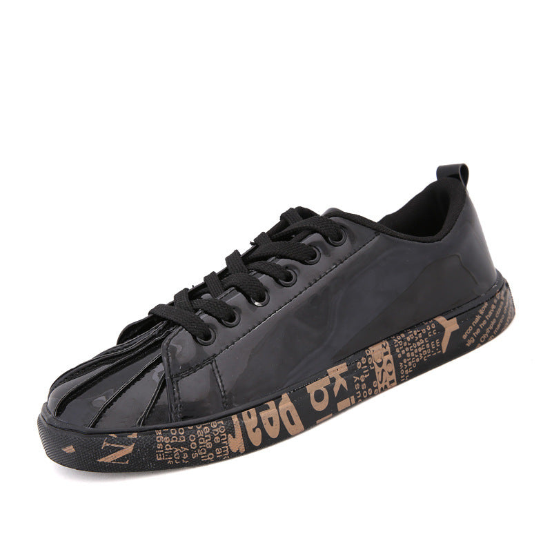Men's casual glossy sneaker shiny patented PU leather designer shoes