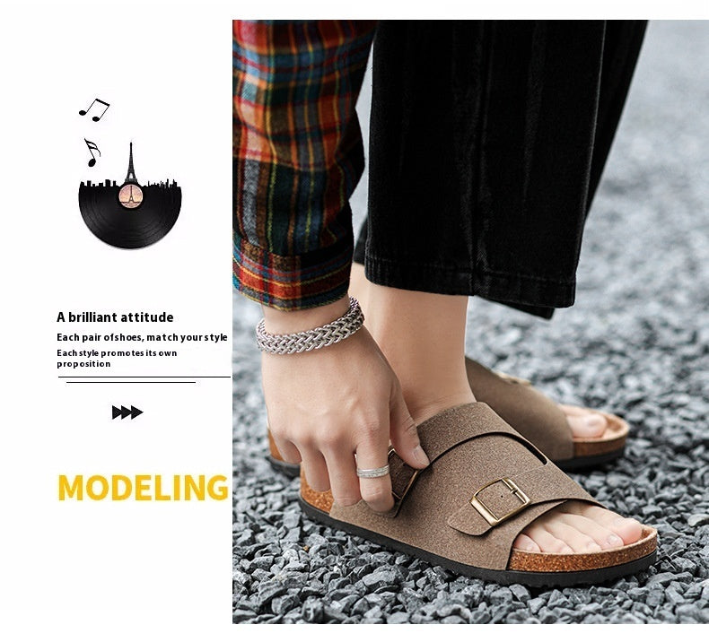 شبشب من الفلين والشمواه بحزام مزدوج