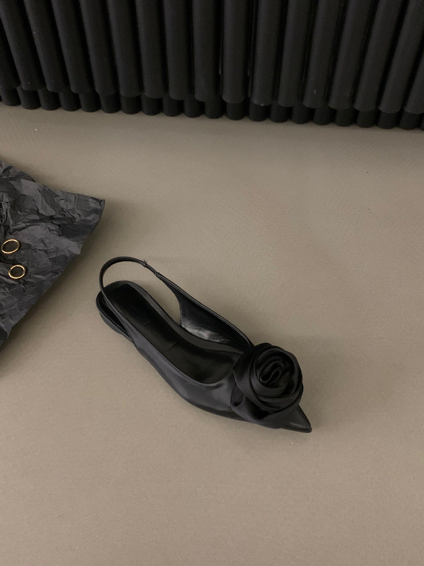 Black Rhinestone French Flats