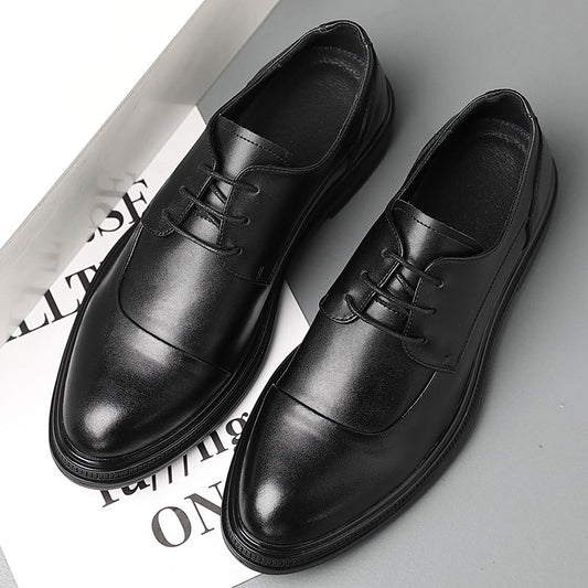Men's Leather Soft Bottom Pointed Toe Lace-up Shoes