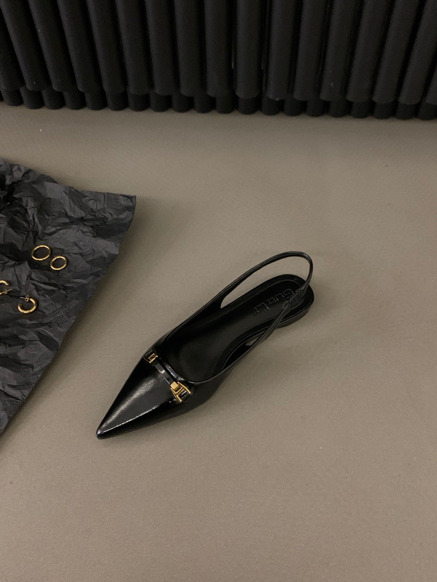 Black Rhinestone French Flats