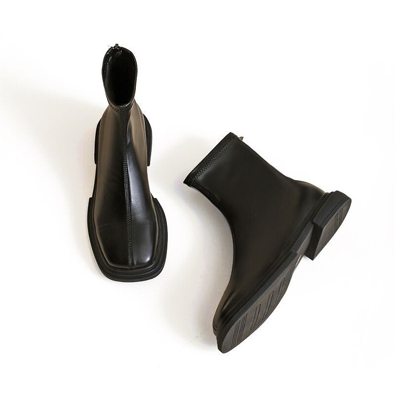British Style Retro Square Front & Heel Boots for Women