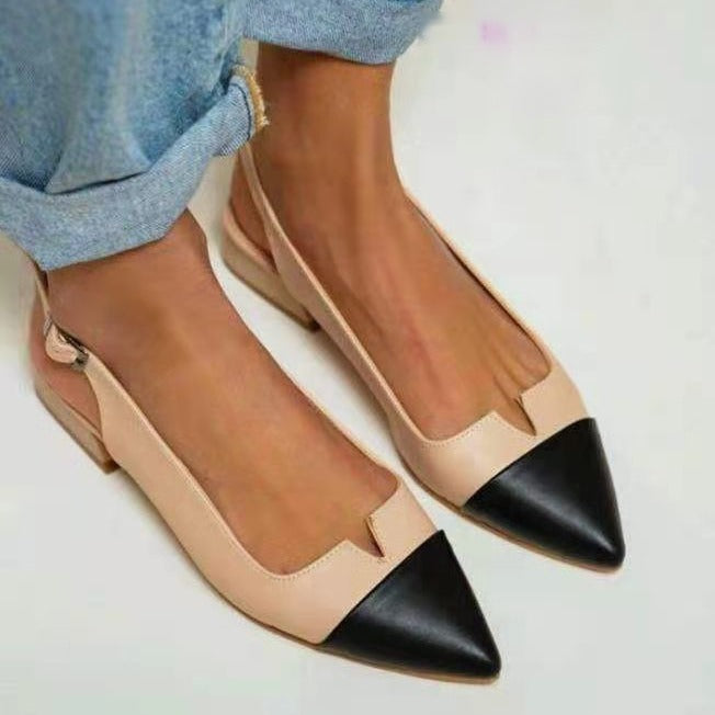 Spring 2024 Summer New Women's Shoes Pointed Flat Bottom Pumps Color Matching Low Heel Shoes