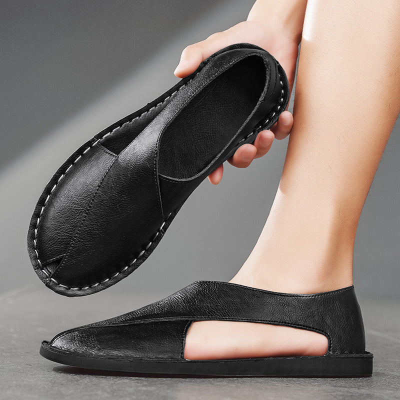 Genuine Leather Breathable One Pedal Beach Sandals for Men