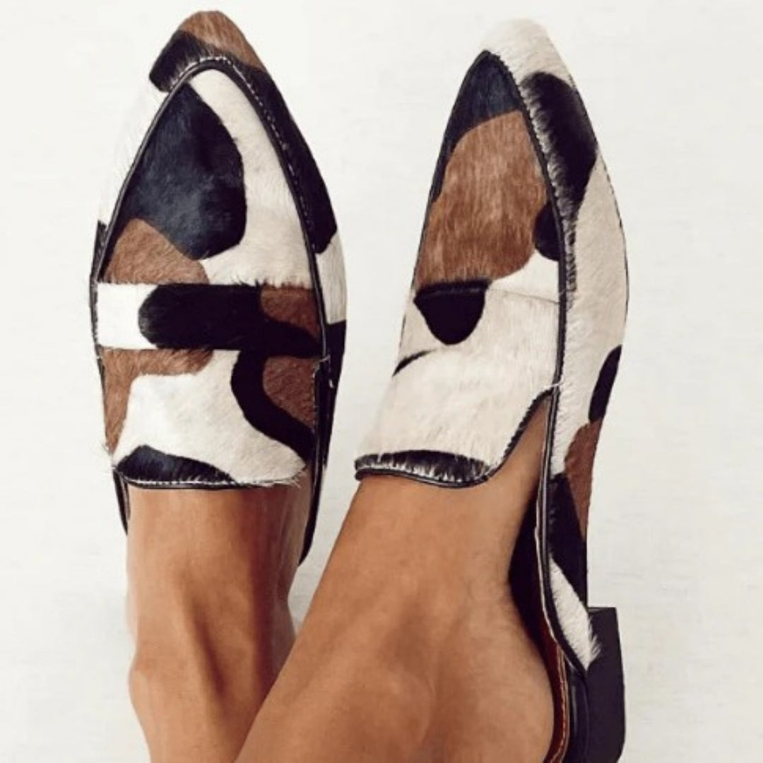 Women's Retro Pointed-toe Low Heel Cow or Horse Hair Shoes
