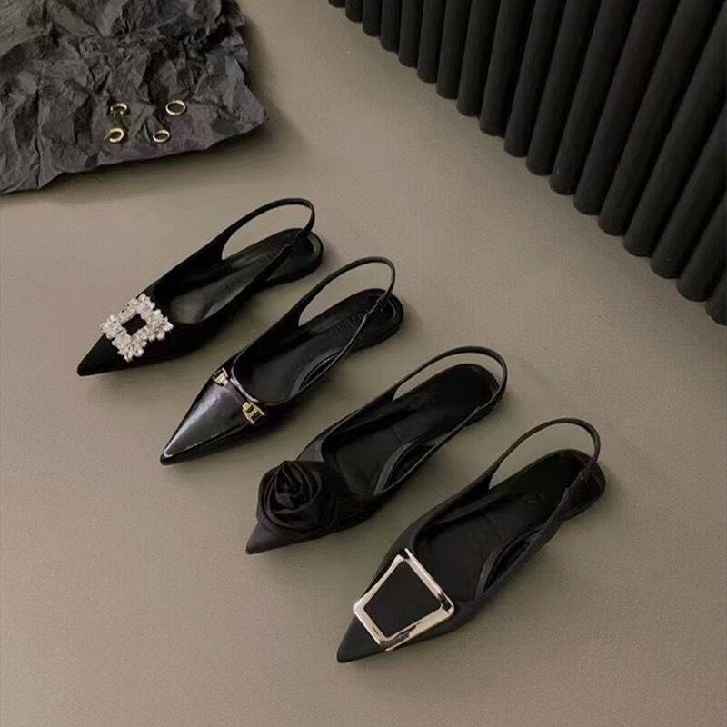 Black Rhinestone French Flats