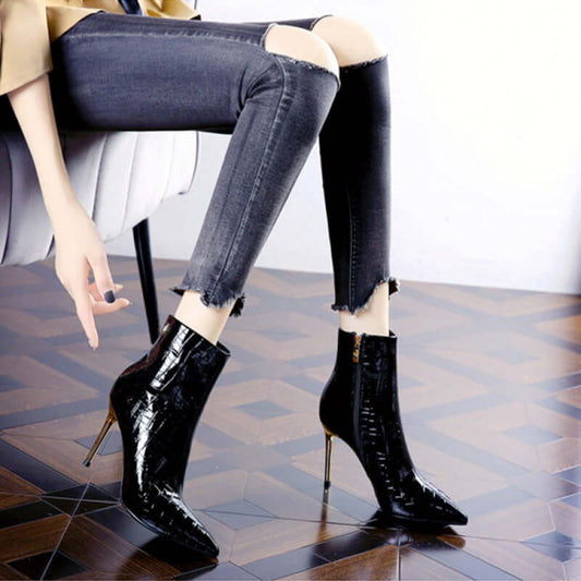 Pointed High Heels Patent Leather Stilettos Elegant High-Top Women’s Shoes