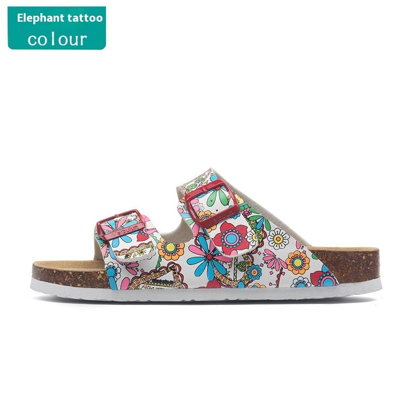 Buckle Flat Cork Slippers Summer Beach Buckle Sandals