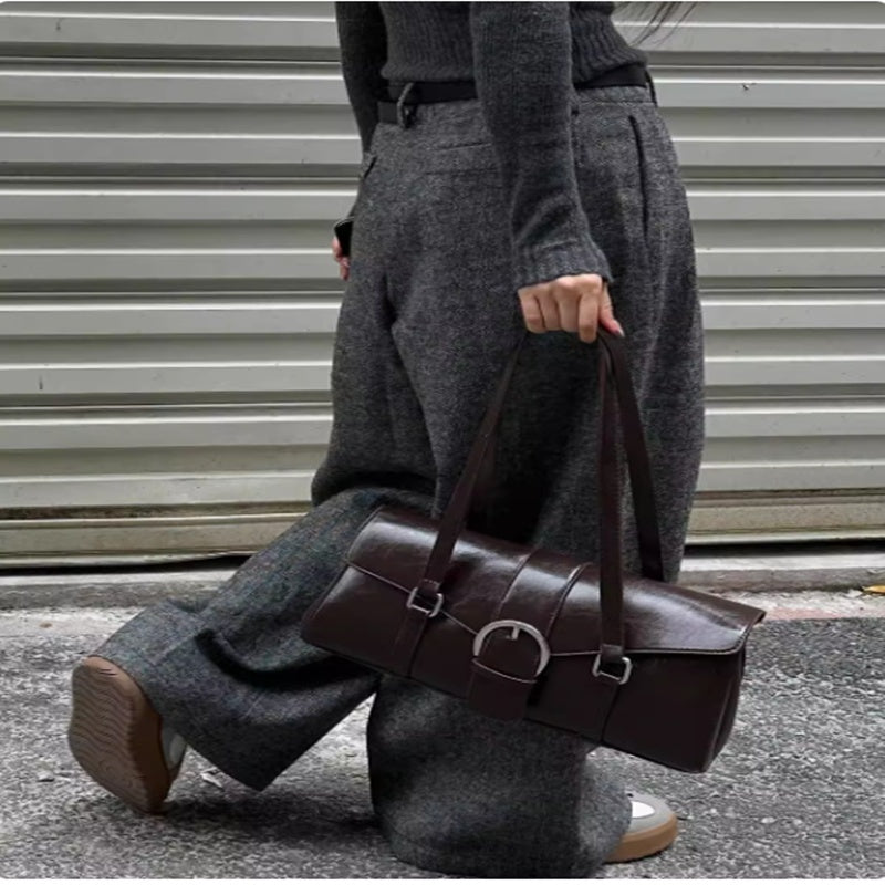 حقيبة يد نسائية بتصميم عتيق بكتف واحد على شكل أنبوب باجيت