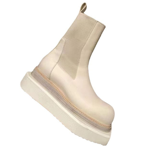 Thick Bottomed Round Head Mid-Top Barrel Handsome Women’s Boots