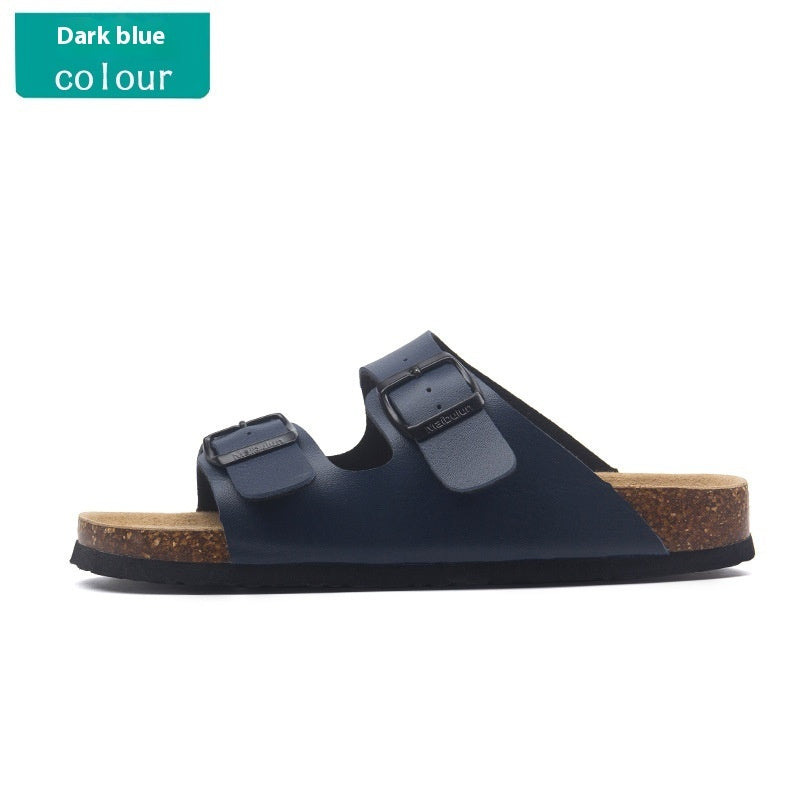 Buckle Flat Cork Slippers Summer Beach Buckle Sandals