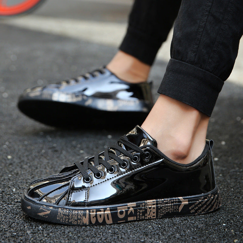 Men's casual glossy sneaker shiny patented PU leather designer shoes