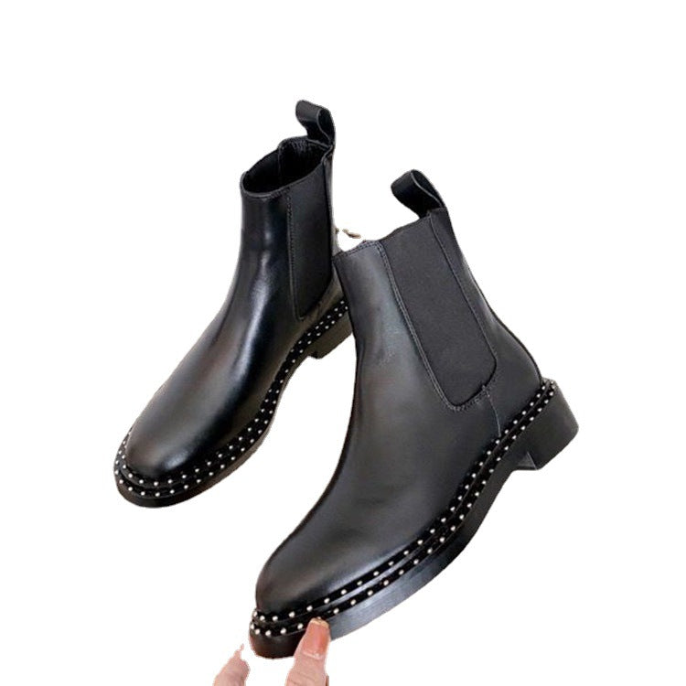Short British Style Studded Leather Women's Boots