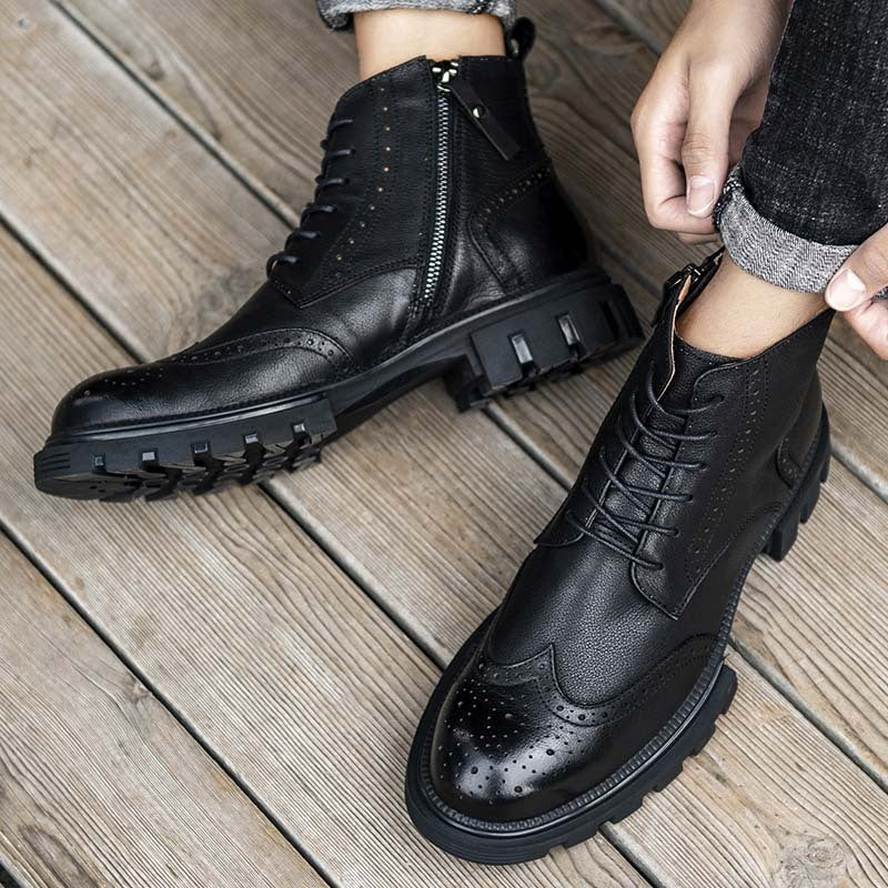 Men's English Martin Boots Leather With Thick Sole