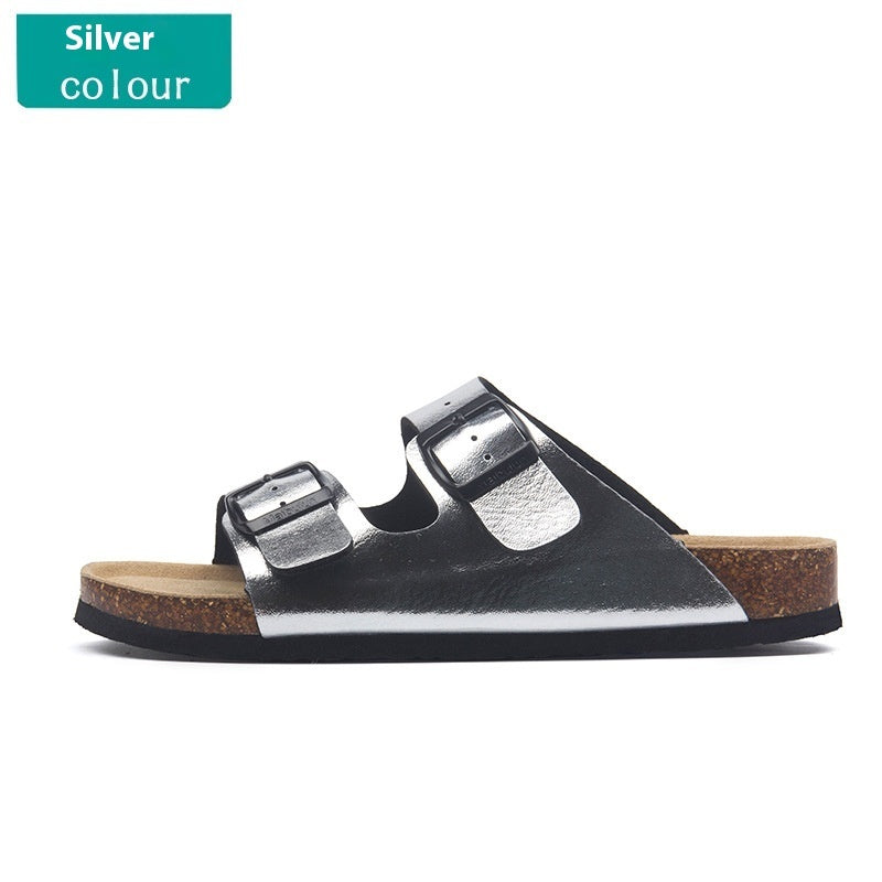 Buckle Flat Cork Slippers Summer Beach Buckle Sandals