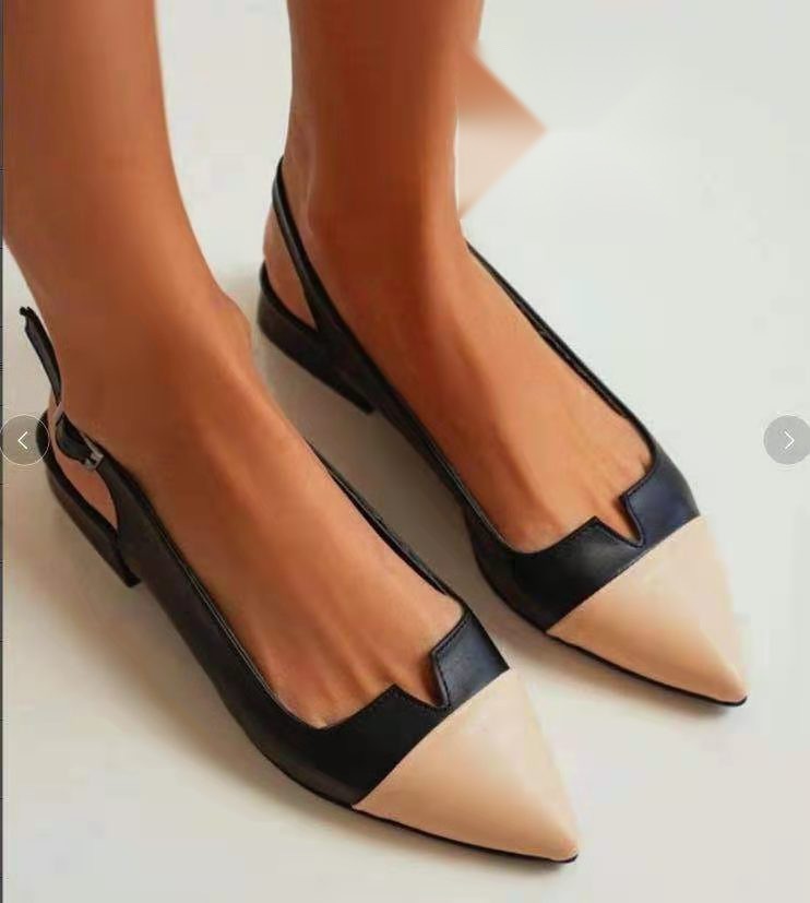 Spring 2024 Summer New Women's Shoes Pointed Flat Bottom Pumps Color Matching Low Heel Shoes