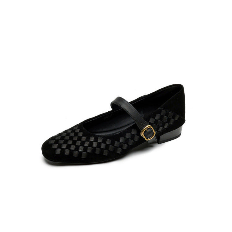 Shallow-toe Leather Shoes Mary Jane Shoes With A Single Strap for Women