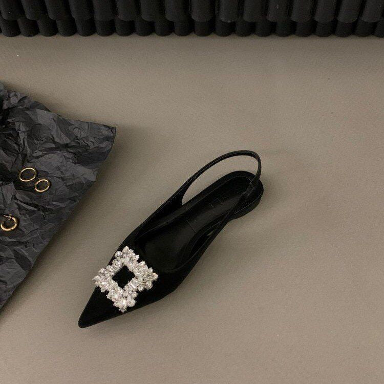 Black Rhinestone French Flats