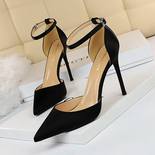 Pointed hollow suede women high heels
