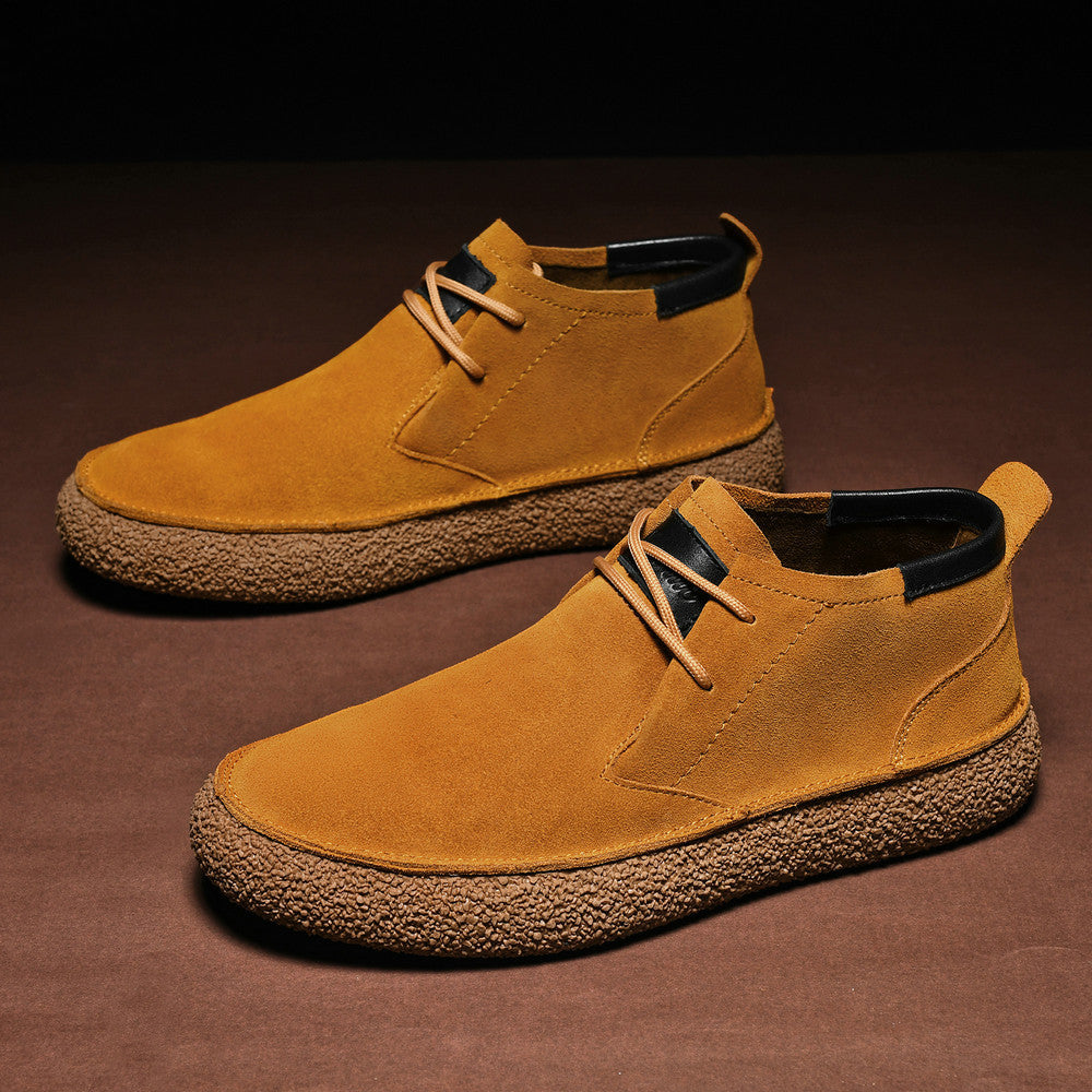 Matte Leather Mercerized Suede Leather Mid-top Board Men’s Shoes