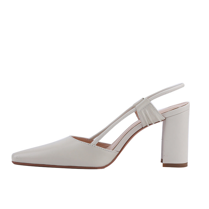 حذاء نسائي من الجلد بالكامل بكعب عالٍ ومفتوح من الخلف ومغلق من الأمام